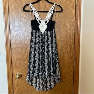 Trac High Low Black & Cream Crochet Dress